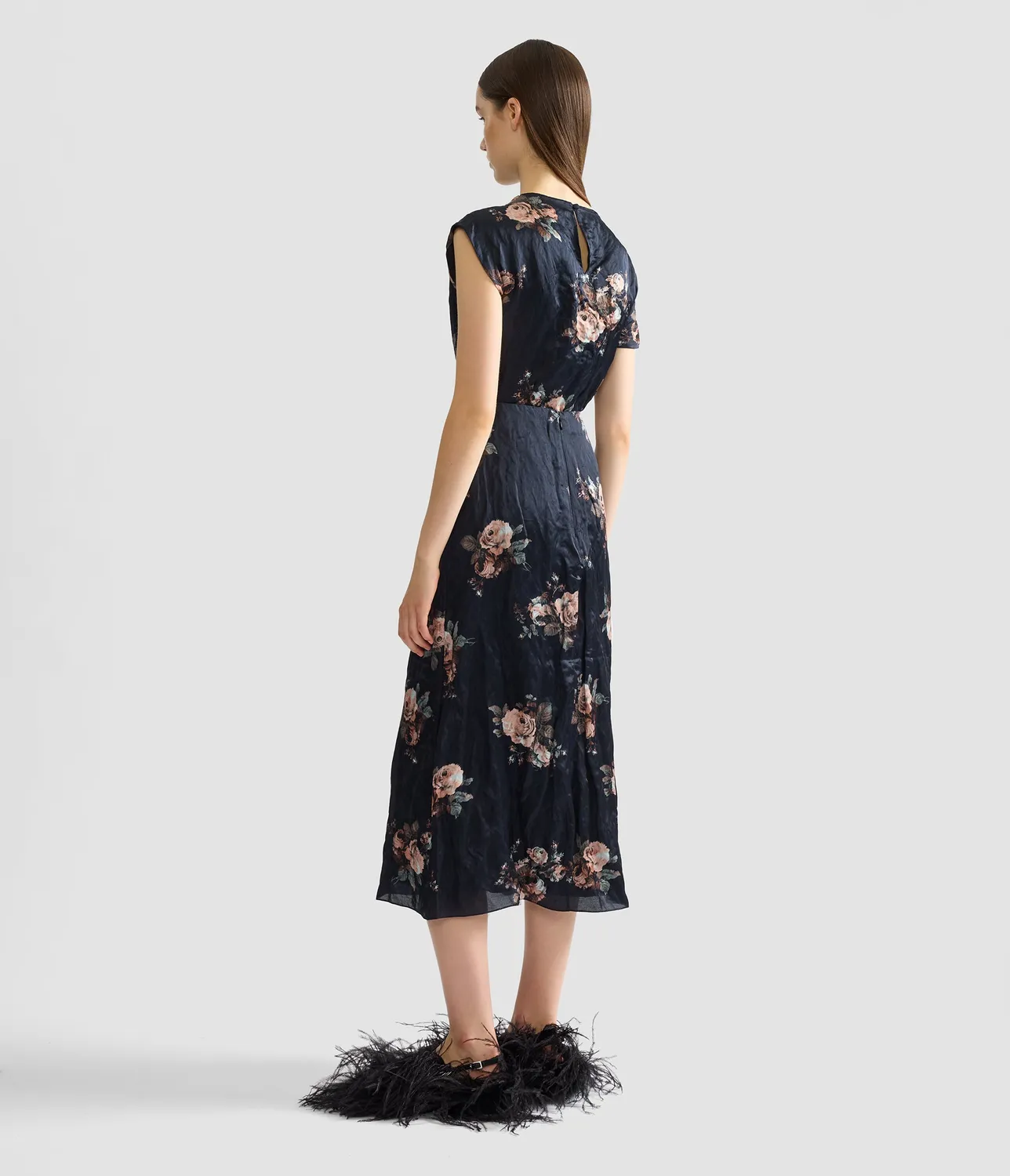 Erdem Top Raso Fiori Drappeggiato Maniche Corte