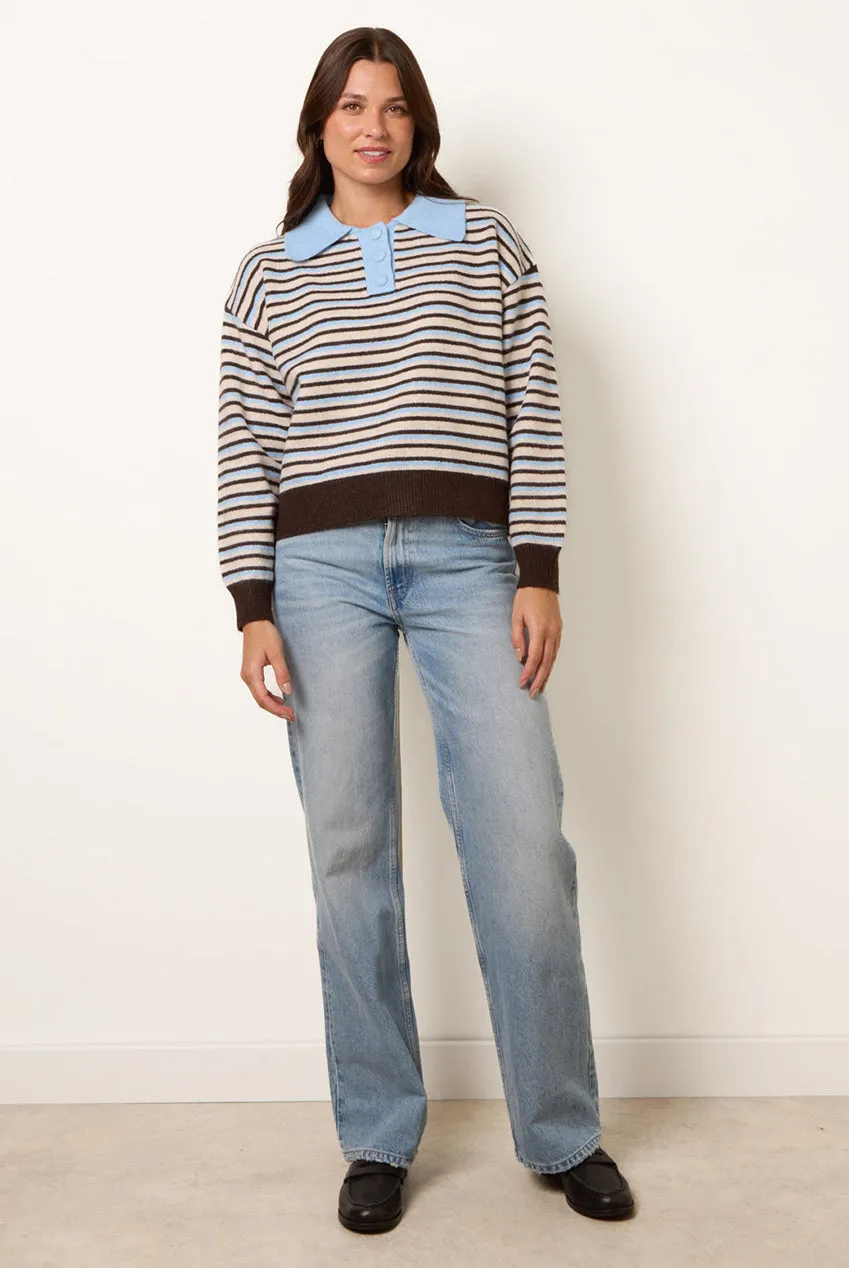 Blue Vanilla maglione polo righe cioccolato bottoni