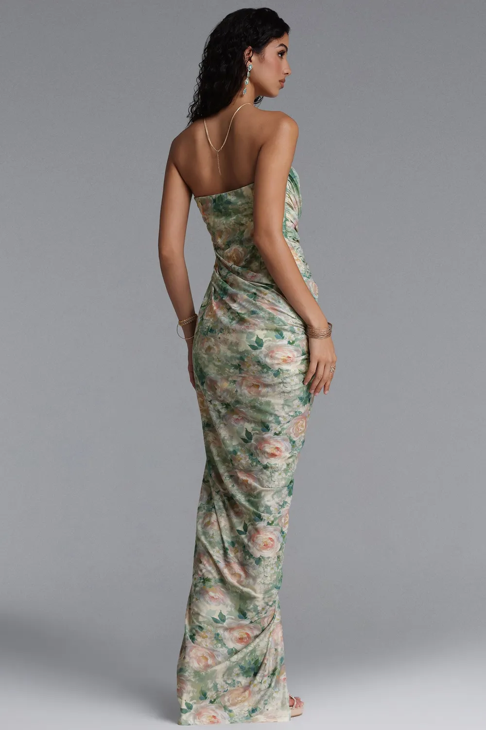 Bella Barnett Abito Maxi Floreale Strapless Mesh con Spacco