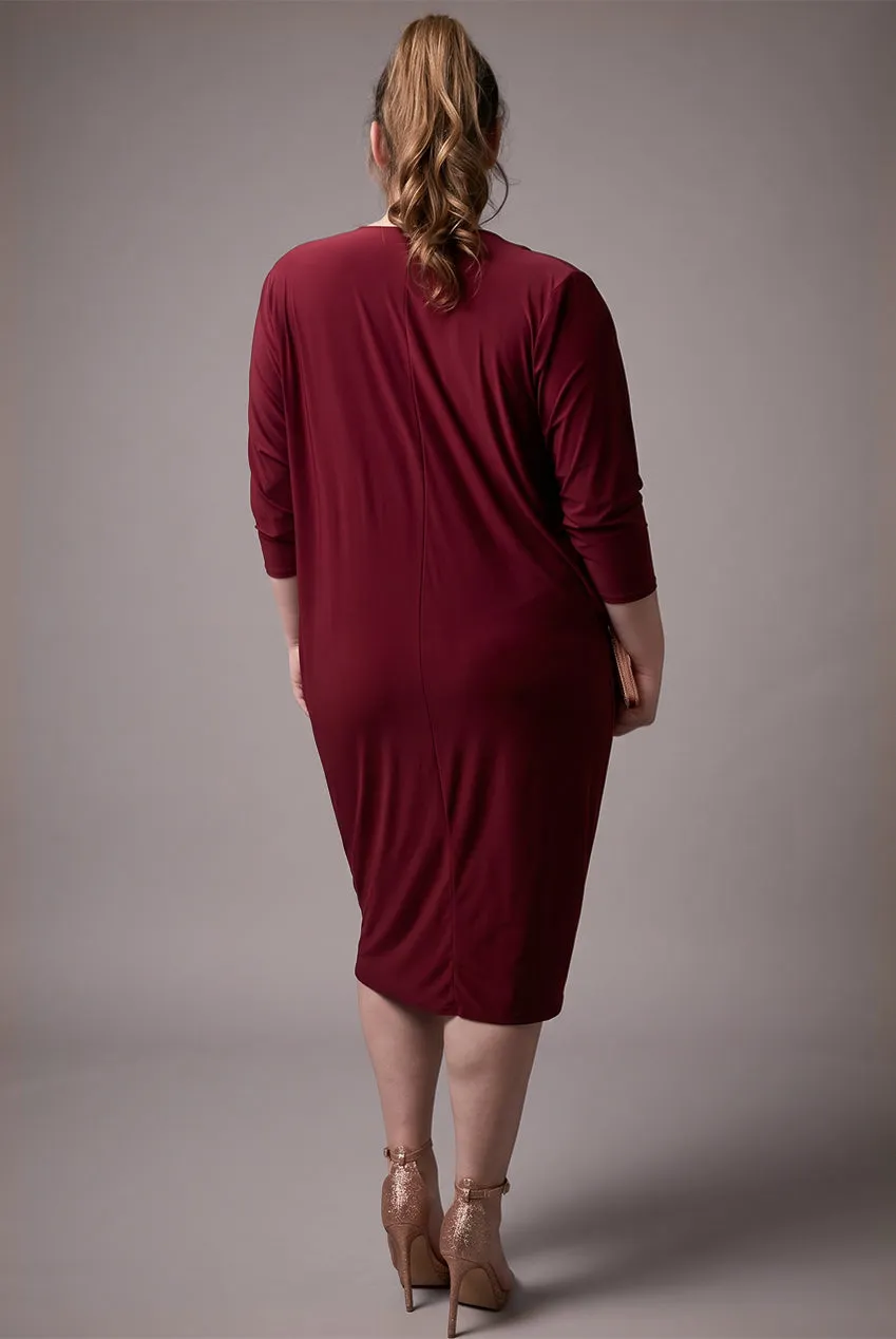 Goddiva Loose Fit abito midi bordeaux scollo asimmetrico