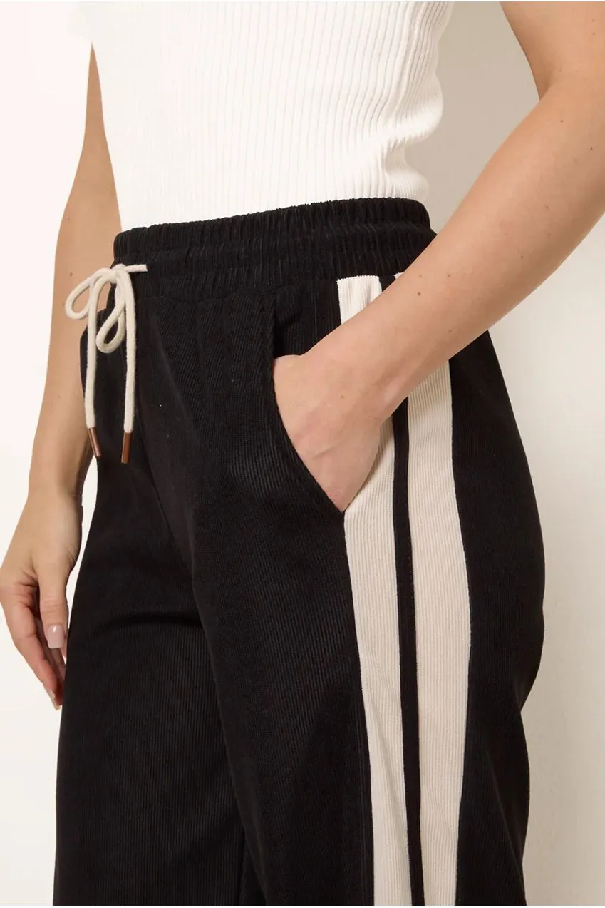 Blue Vanilla Corduroy Side Stripes pantaloni neri velluto