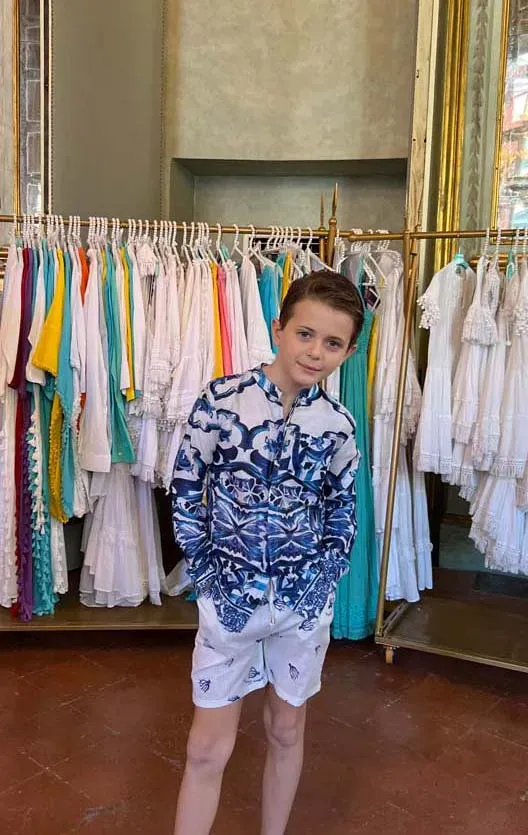 Antica Sartoria CC687 camicia bambino blu maioliche