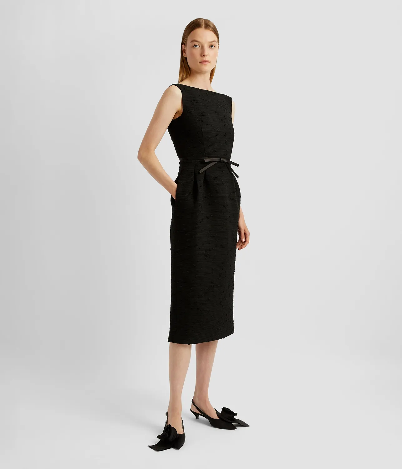 Erdem Pencil abito midi tweed nero smanicato