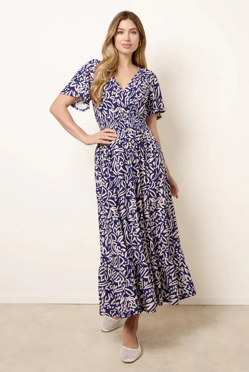 Blue Vanilla abito midi fantasia blu M scollo V