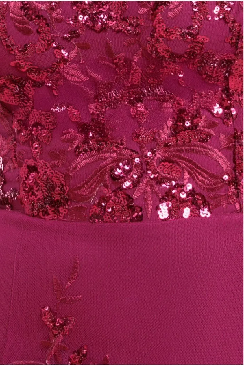Goddiva Bardot abito midi pizzo paillettes magenta 8