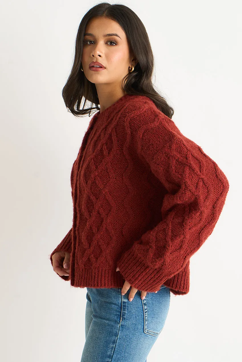 Gini London Cardigan Ruggine a Trecce Lavoro a Maglia S/M