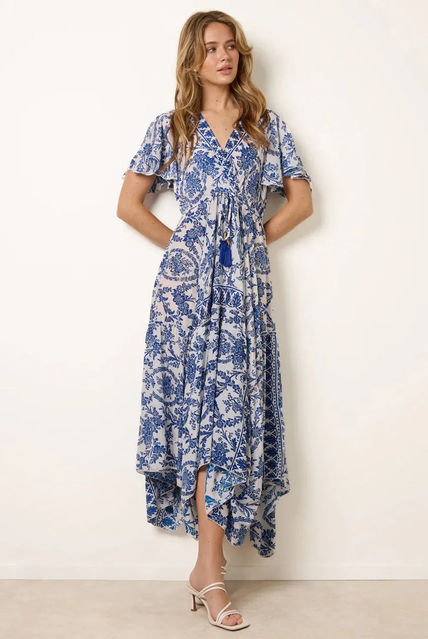 Blue Vanilla Asymmetric Hem abito midi navy fantasia