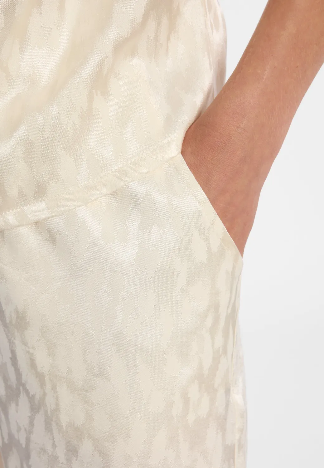 Ana Alcazar Dogla pantaloni satin bianchi animalier