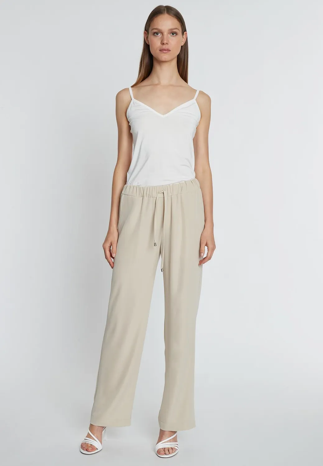Ana Alcazar Ramira pantaloni beige viscosa vita elastica