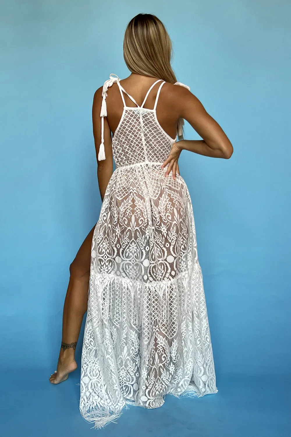 Antica Sartoria Positano DW154 abito lungo bianco bretelle