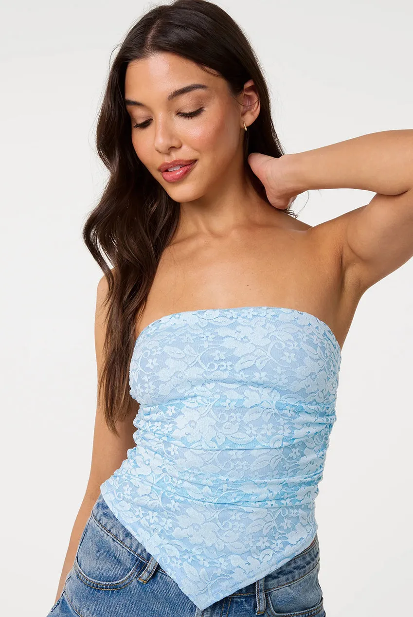 Pink Vanilla top fascia blu pizzo arricciato