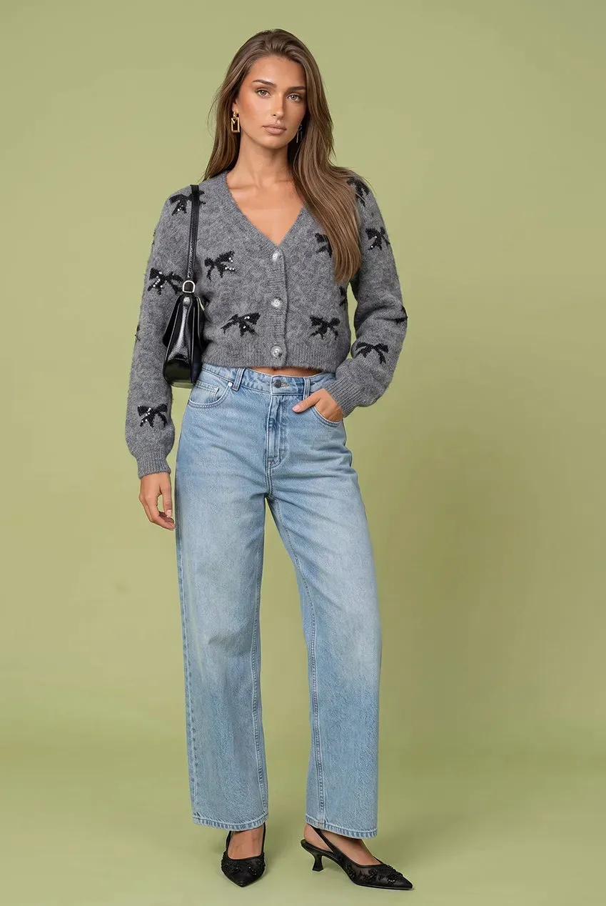 Urban Bliss Cardigan Fiocco Paillettes Grigio M