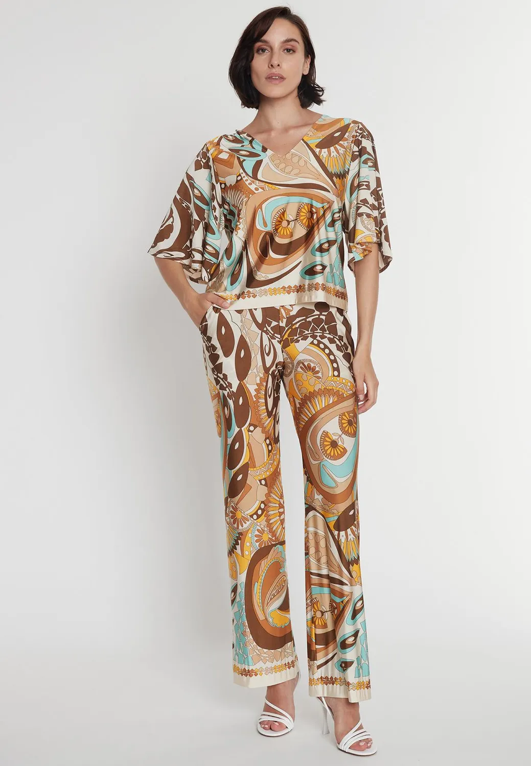 Ana Alcazar Pikila pantaloni jersey stampa marrone