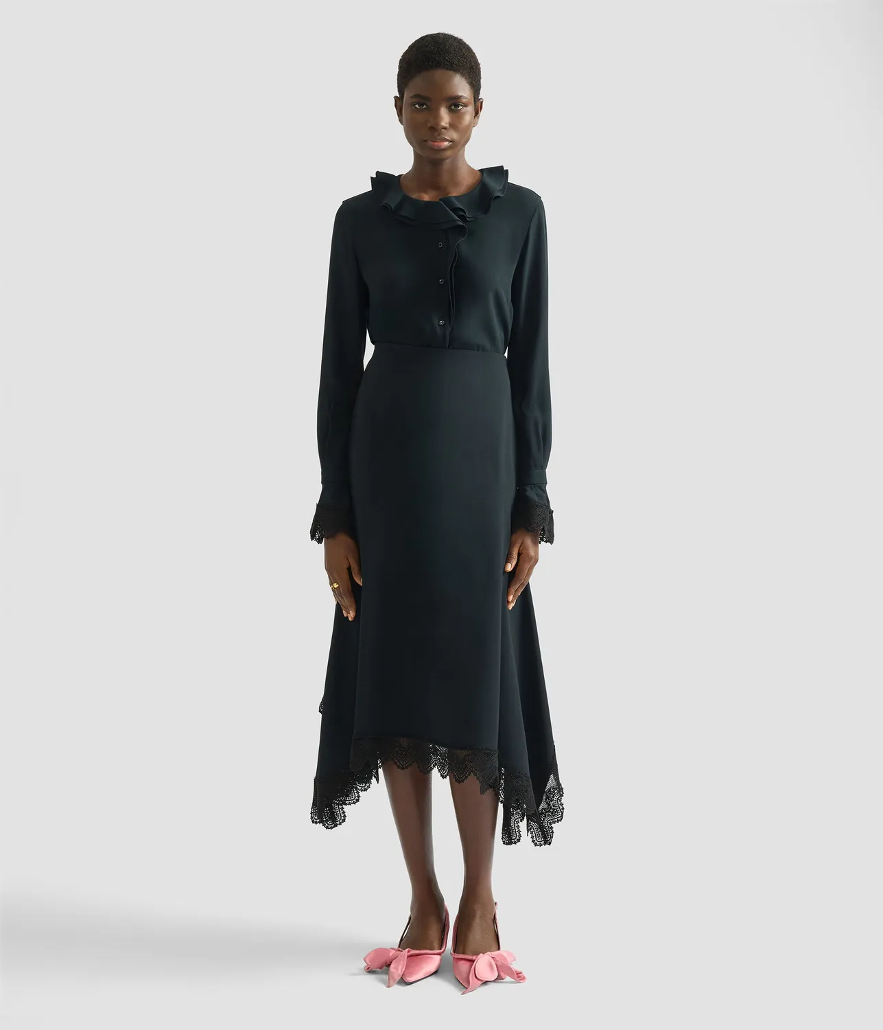Erdem Cady Pencil Midi gonna nera pizzo