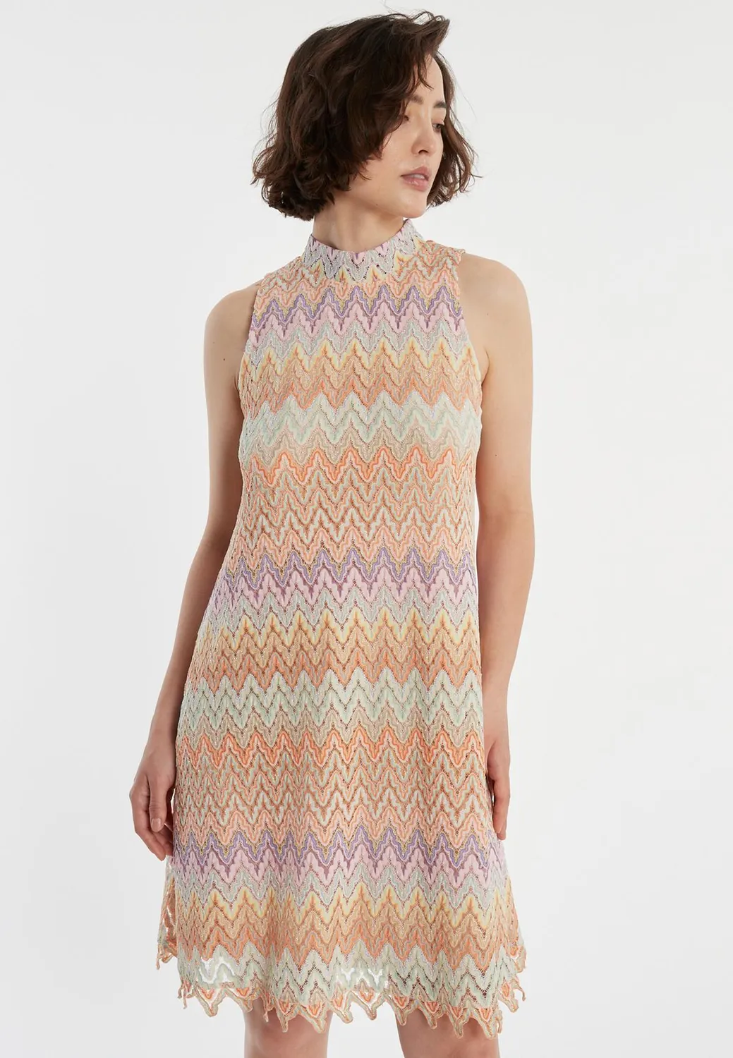Ana Alcazar Zaja abito trapezio maglina zigzag pastello