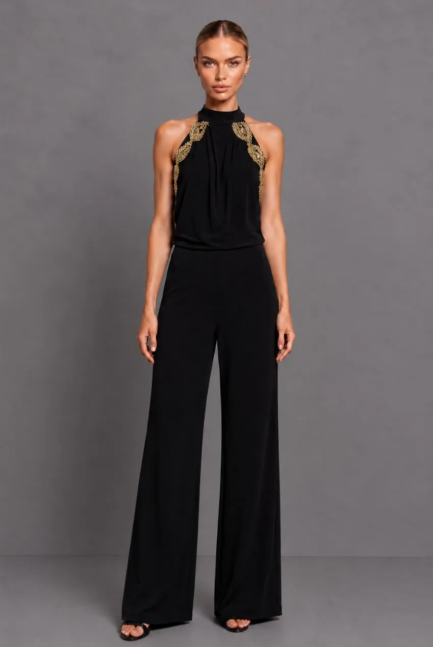 Honor Gold Sasha jumpsuit nero schiena nuda gamba larga