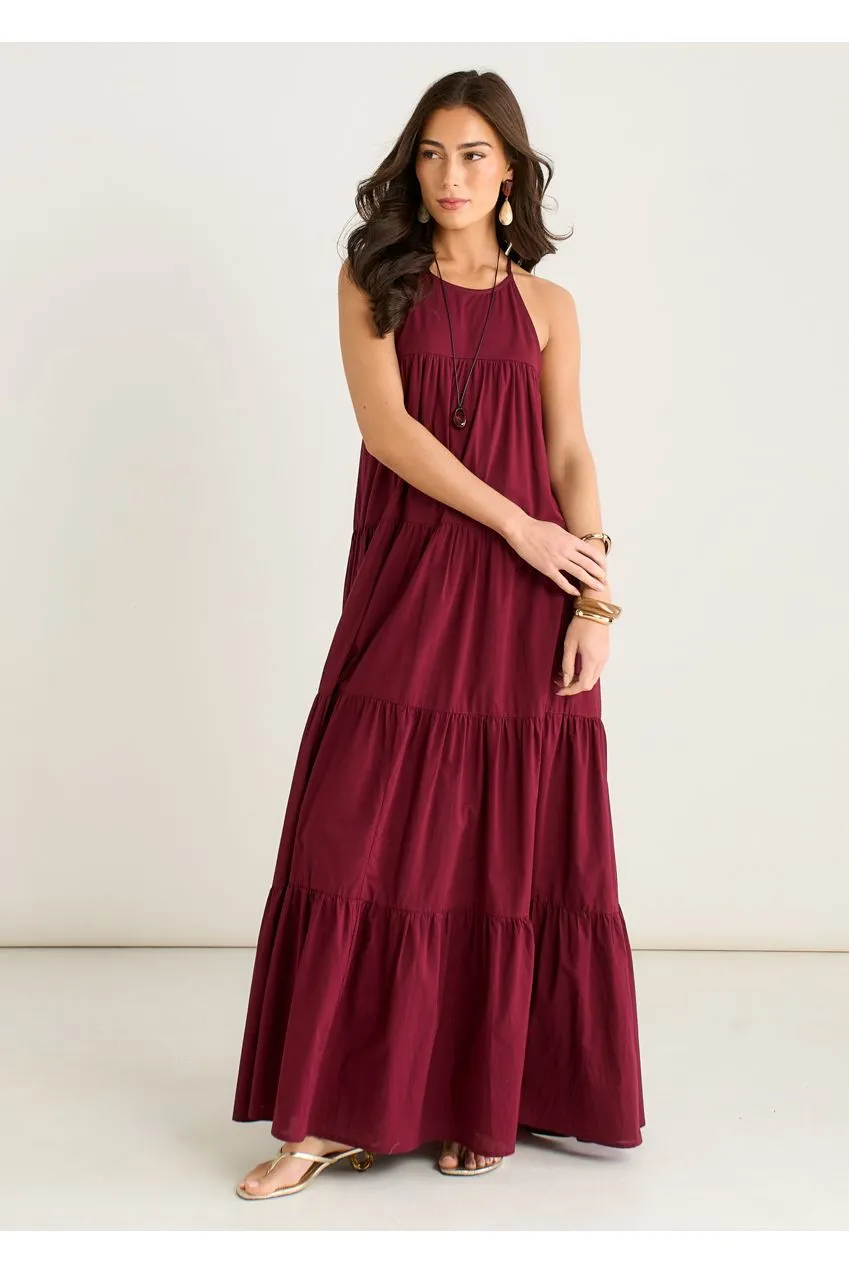 Gini London Tiered Halter abito maxi mora balze