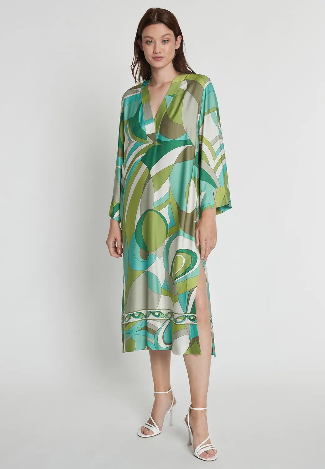 Ana Alcazar Risari Abito Caftano Midi Verde Satin