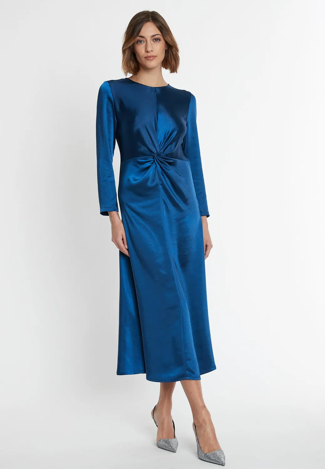 Ana Alcazar Sibea abito midi blu in raso con nodo