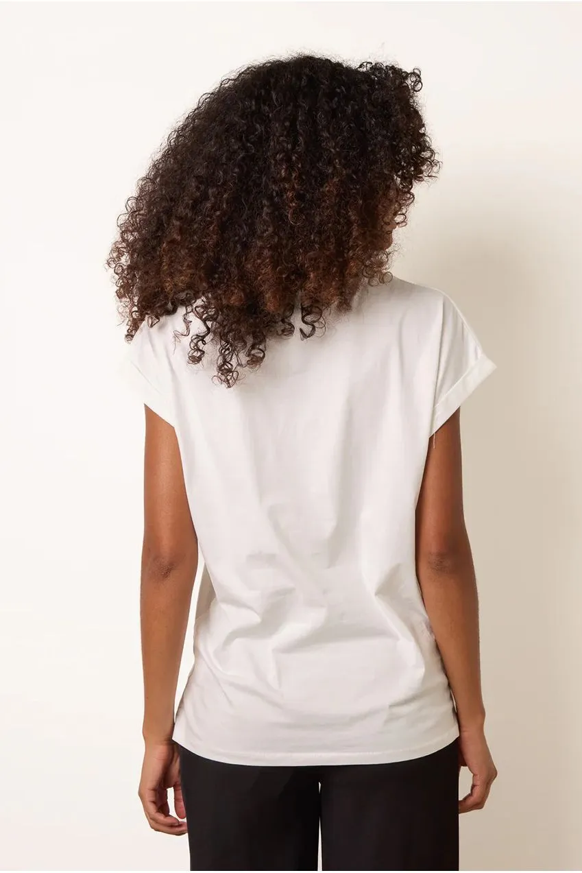 Blue Vanilla t-shirt ricamo floreale avorio S/M