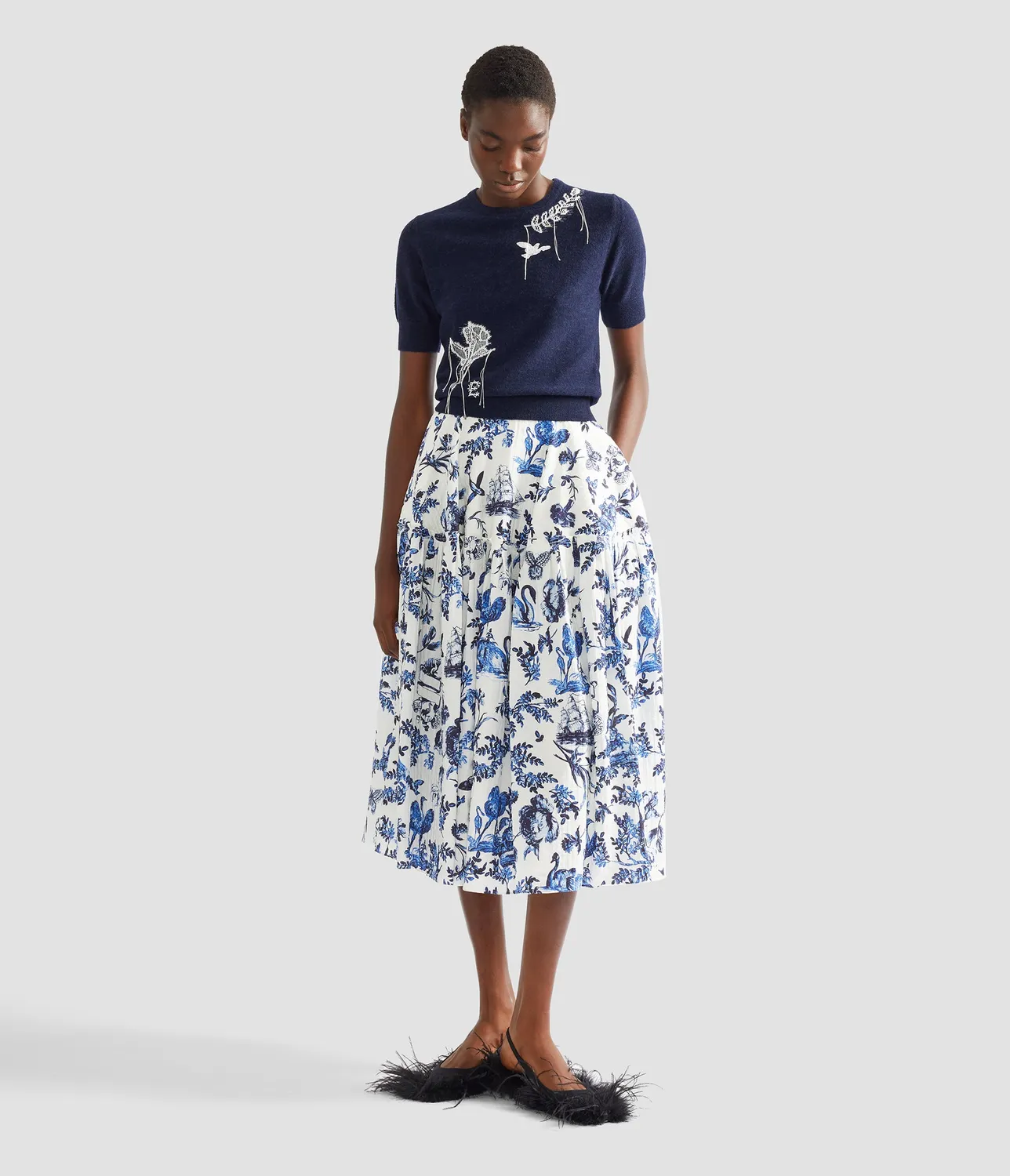 Erdem Alpaca Blend maglione maniche corte pizzo