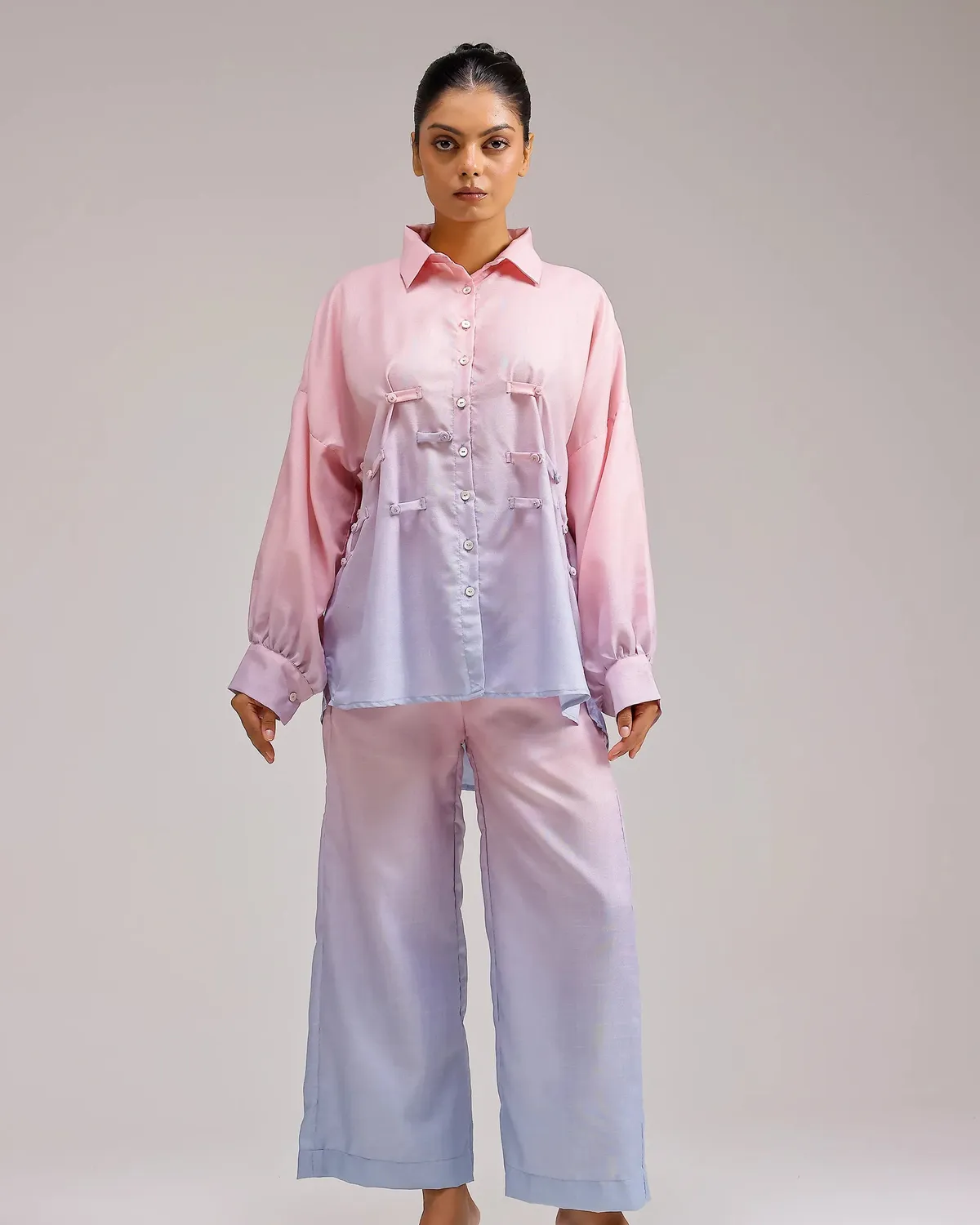 Our Dve Saanjh Ocean Mist Shirt camicia blush sky lino