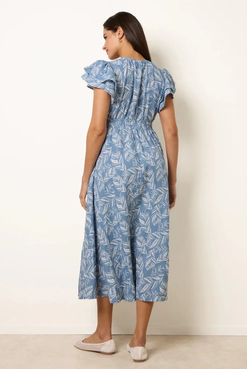 Blue Vanilla V Neck Abito Midi Stampa Blu