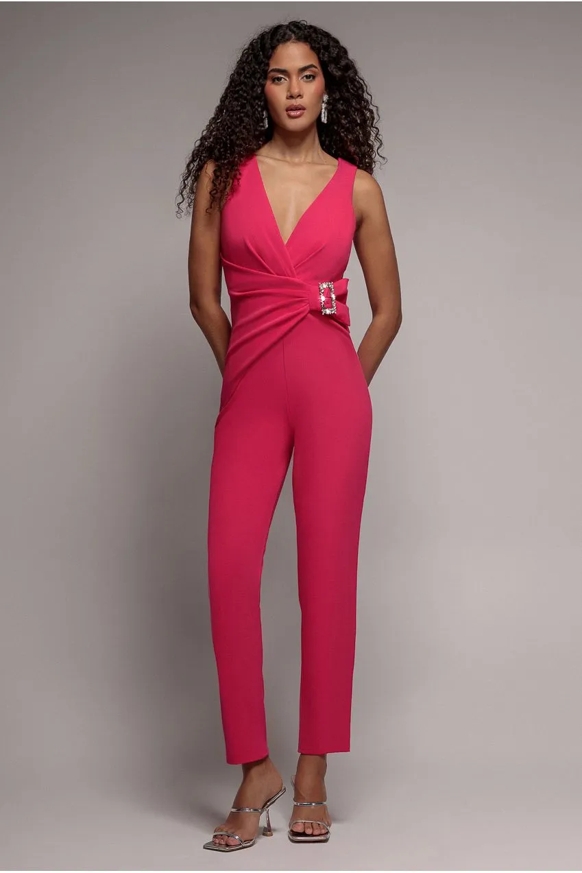 Goddiva Buckle Plunge Bow tuta Cerise 10 profonda