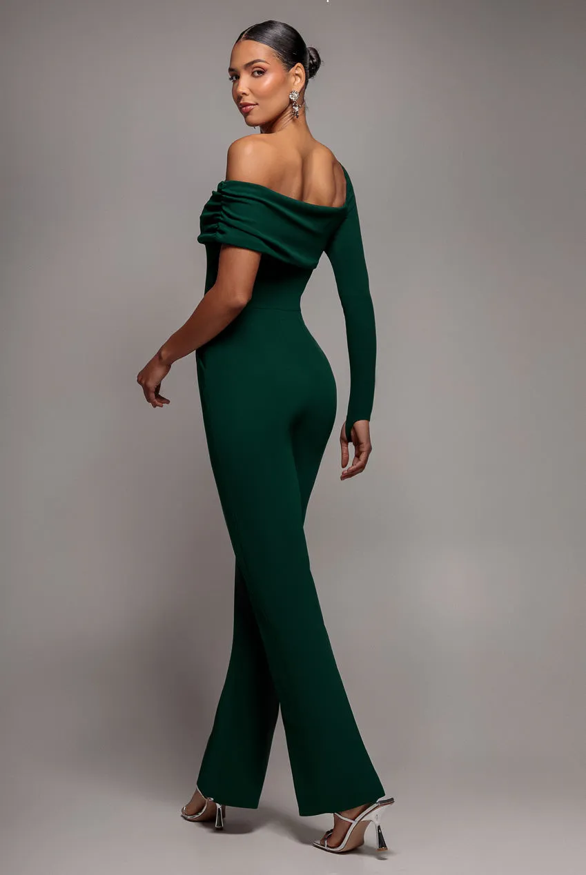 Goddiva One Shoulder tuta jumpsuit verde smeraldo scuba
