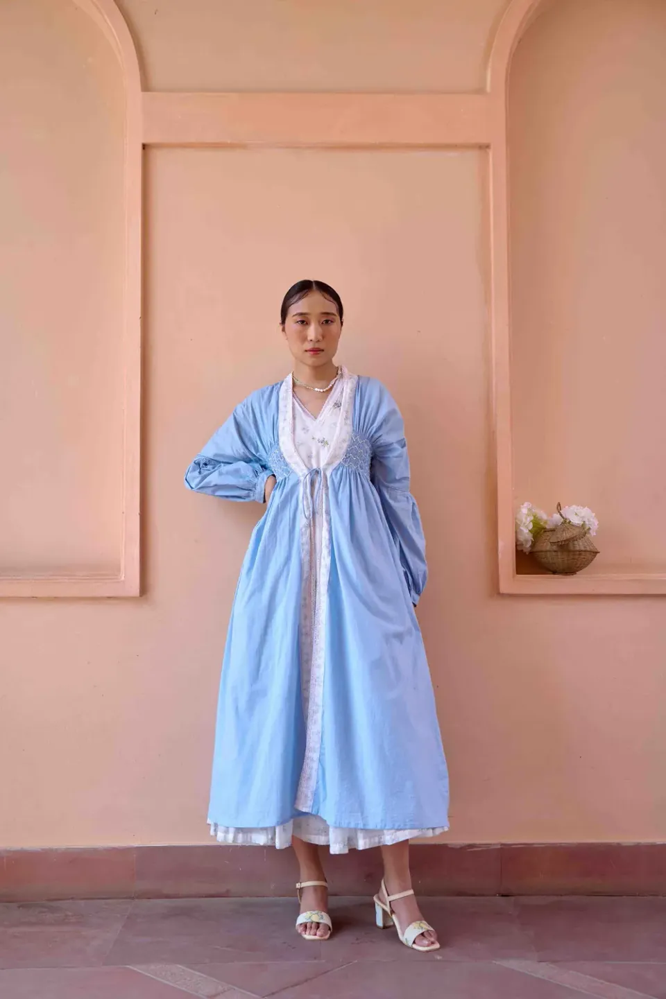 Our Dve Rose Dress and Jacket Set blu cotone