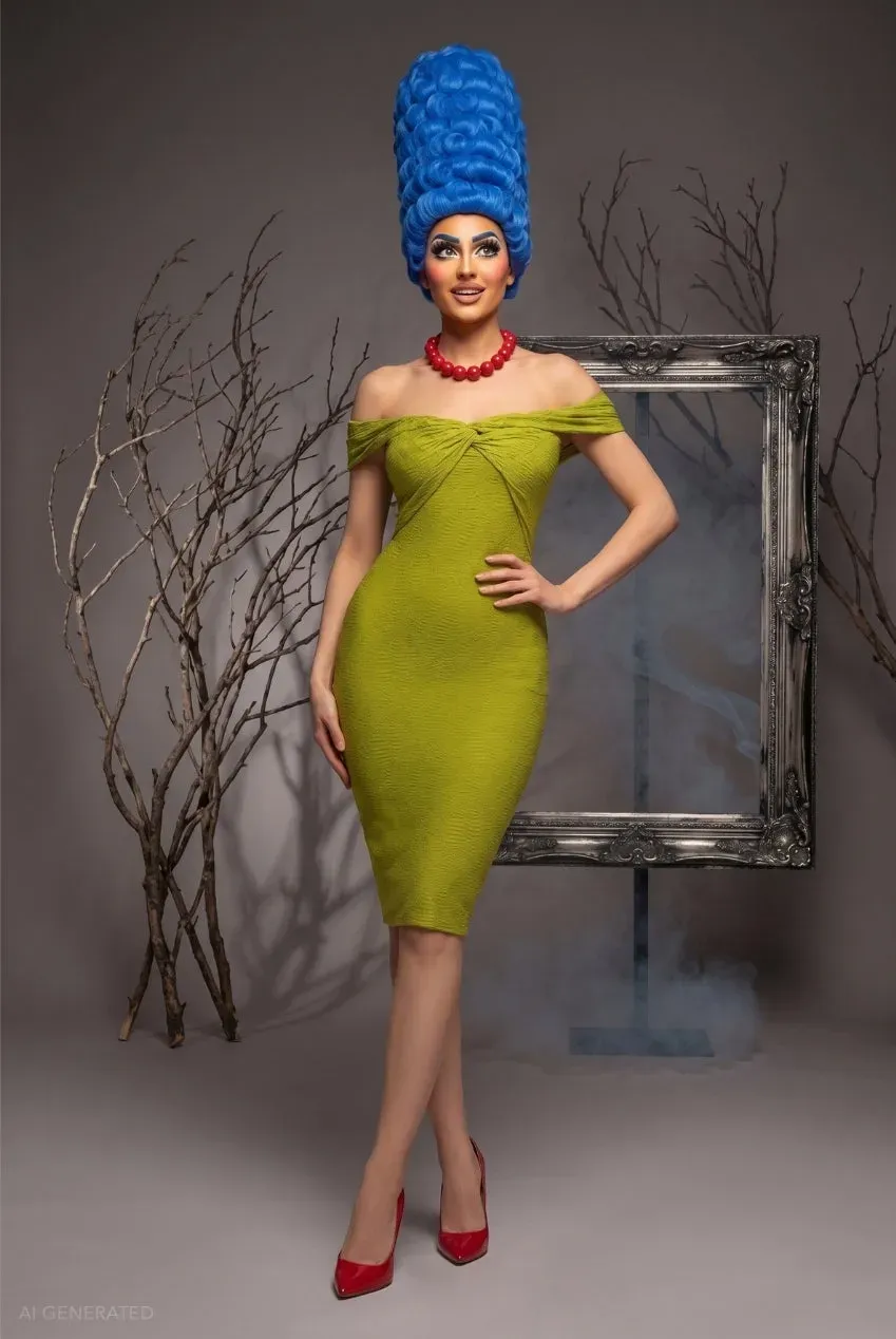 Goddiva Bodycon abito midi verde lime halloween