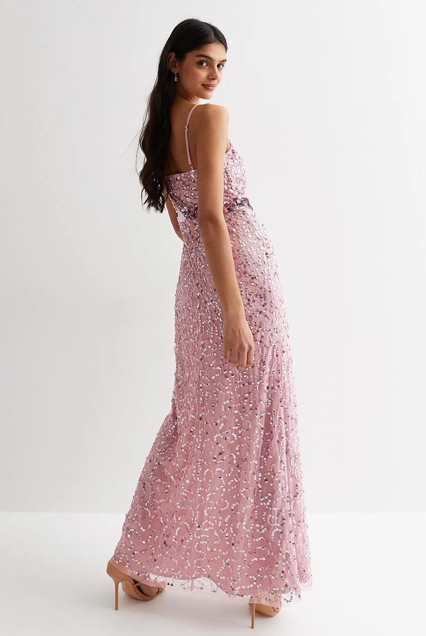Gini London Blush abito maxi cipria ricamato