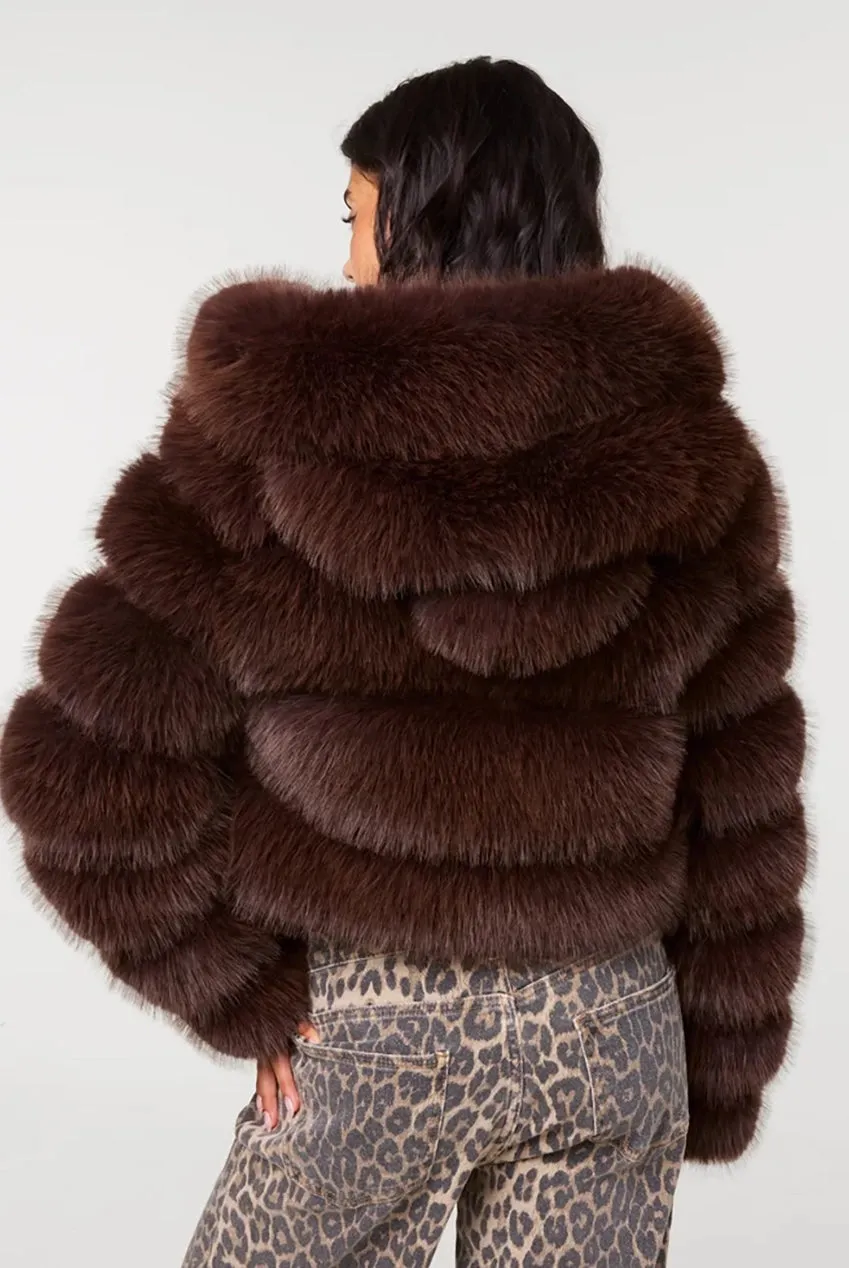 Goddiva Pink Vanilla Hooded Pelted Fur giacca cioccolato calda