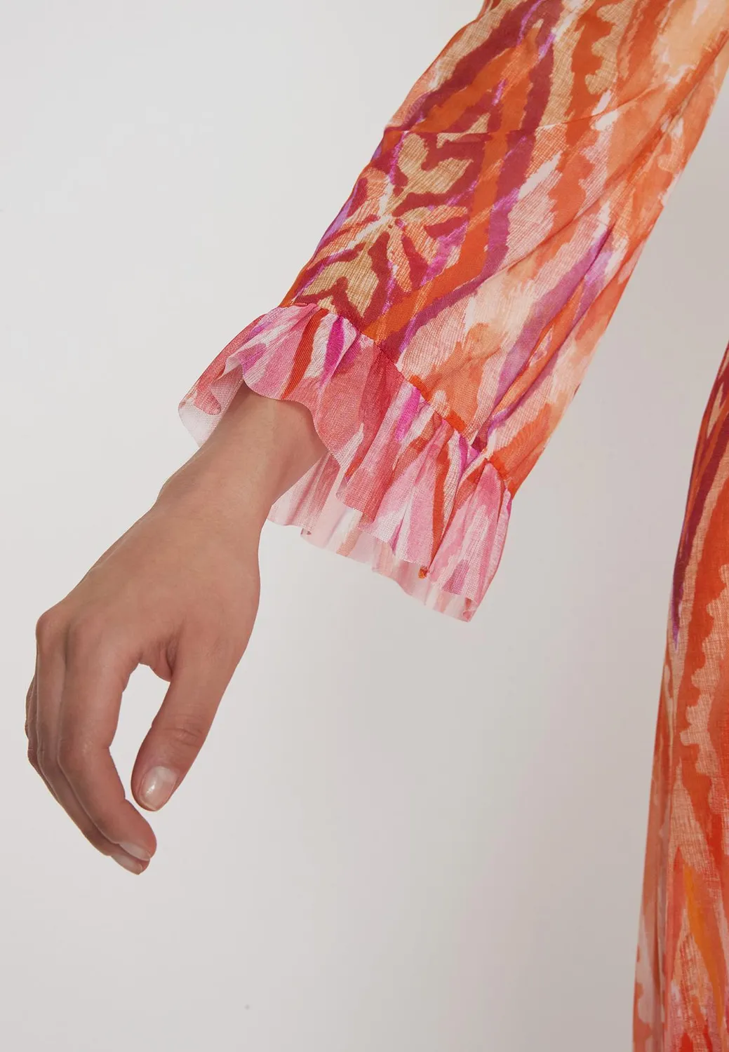 Ana Alcazar Piomi abito caftano lungo sfumato arancio rosso