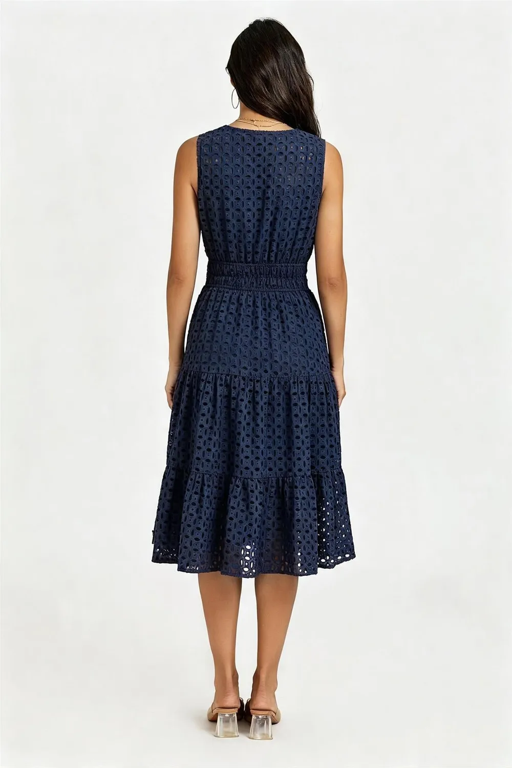 FS Collection Broderie Anglaise Abito Midi Blu Cotone