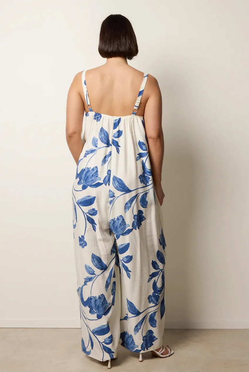 Blue Vanilla Floral Print tuta larga blu M/L viscosa