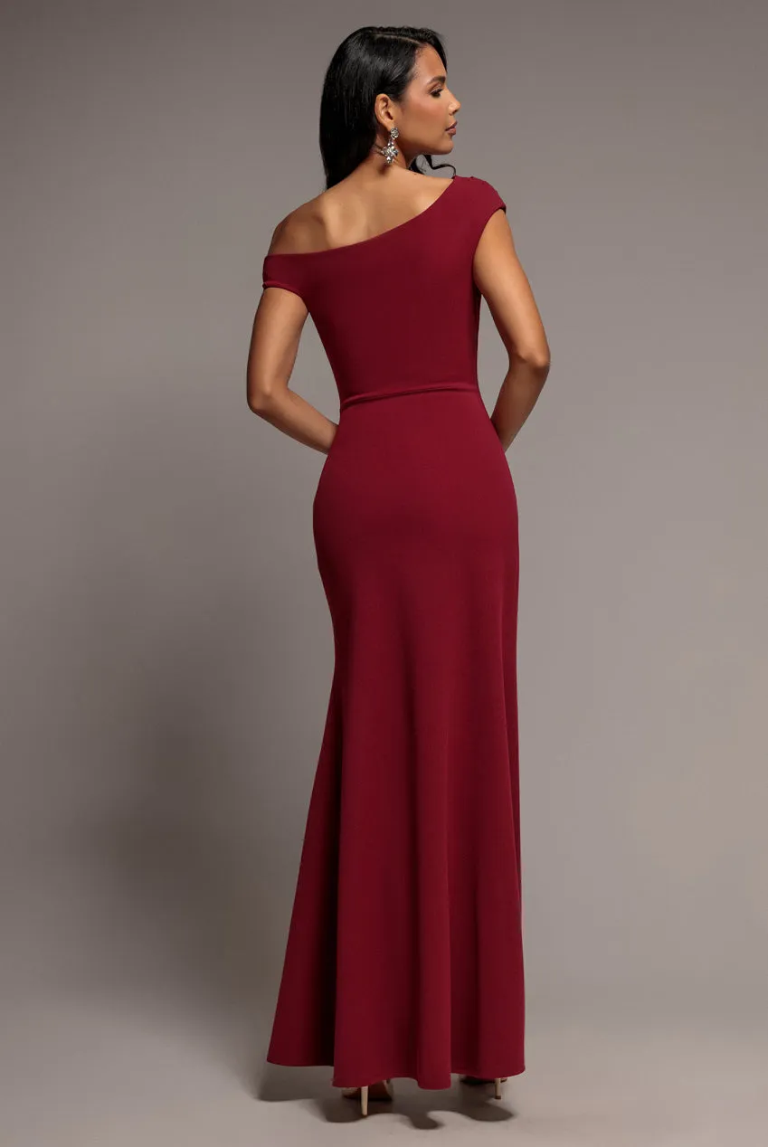 Goddiva One Shoulder Split maxi abito bordeaux scuba