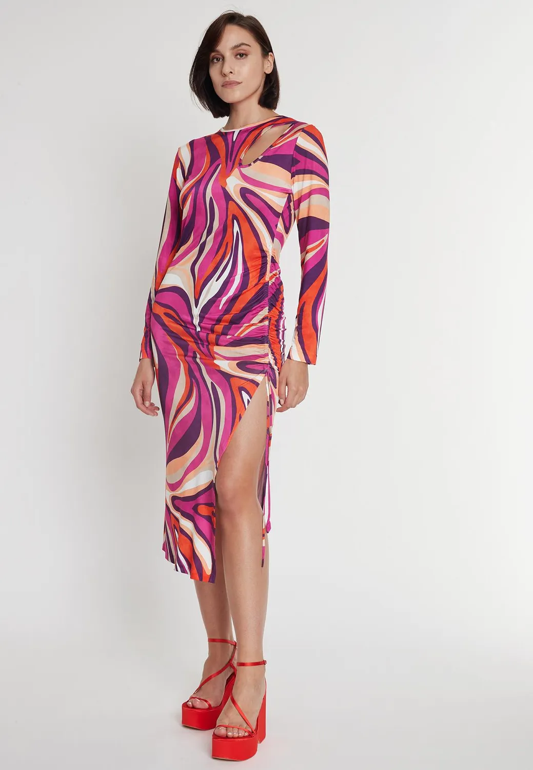 Ana Alcazar Priely tubino midi cut-out stampa