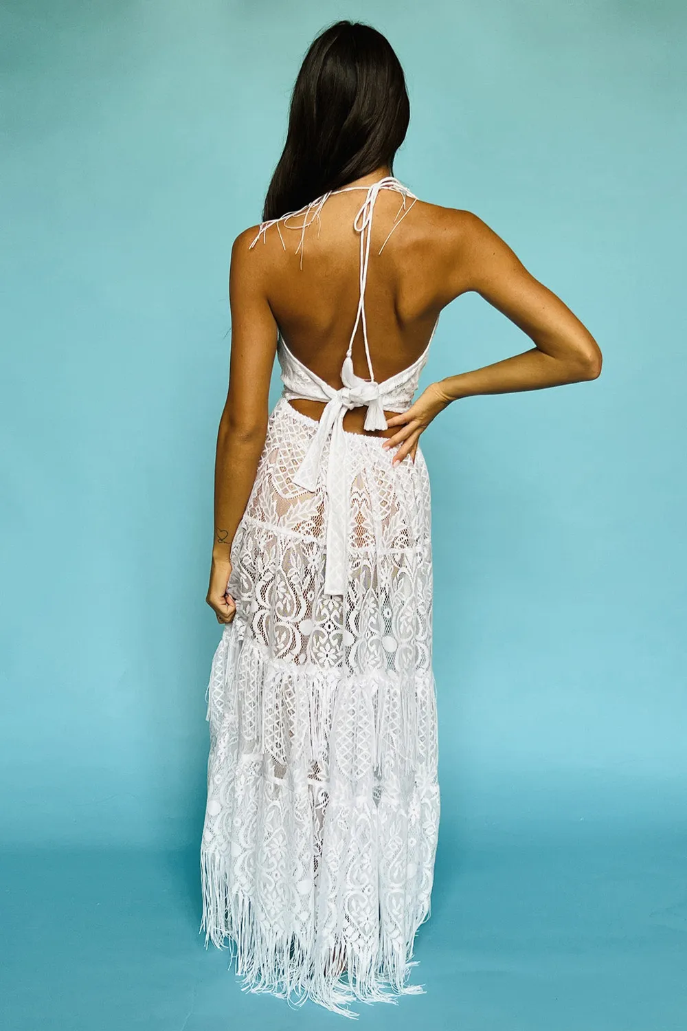 Antica Sartoria Positano DW070 abito lungo bianco schiena nuda