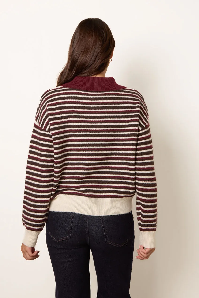 Blue Vanilla Stripe Polo Maglione Bordeaux Rigato Collo Polo
