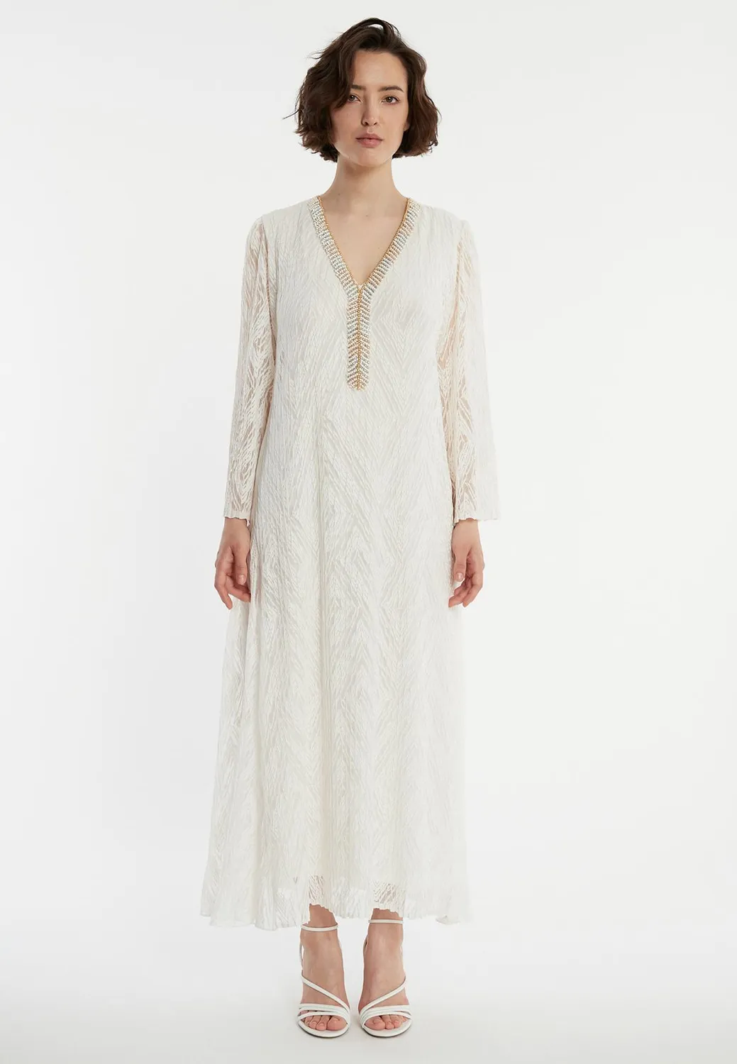 Ana Alcazar Zaira caftano maxi bianco pizzo