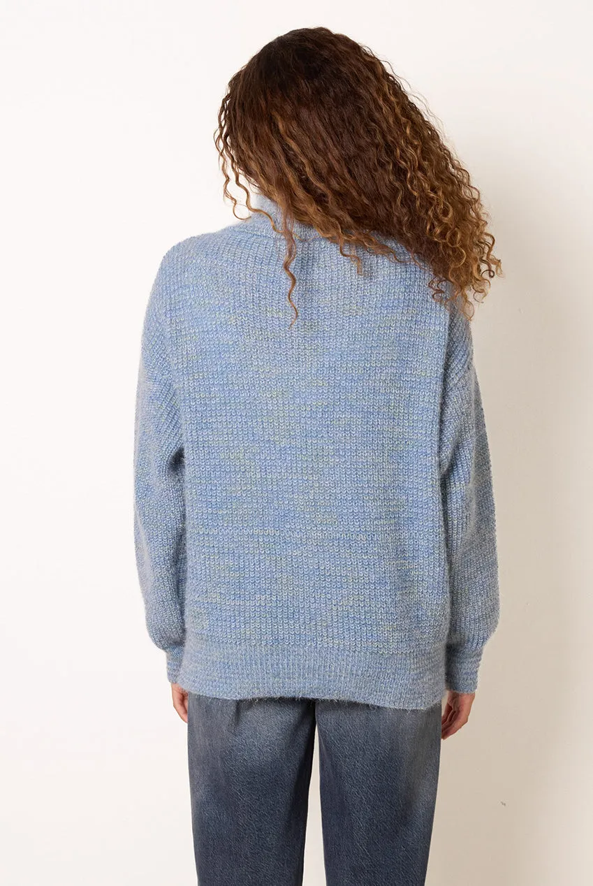 Blue Vanilla Zip Neck maglione blu collo alto morbido