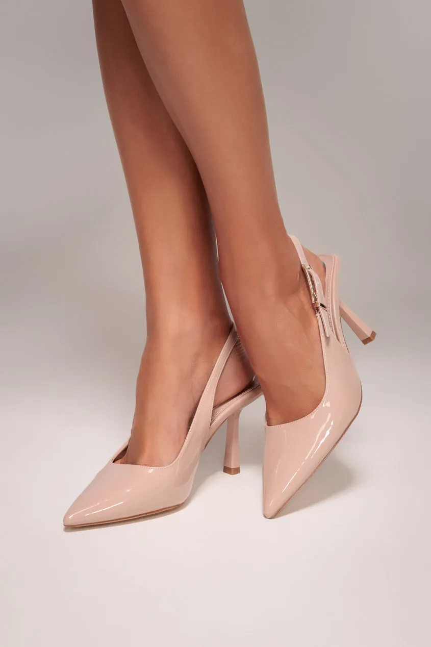 Goddiva Patent scarpe slingback nude vernice tacco alto