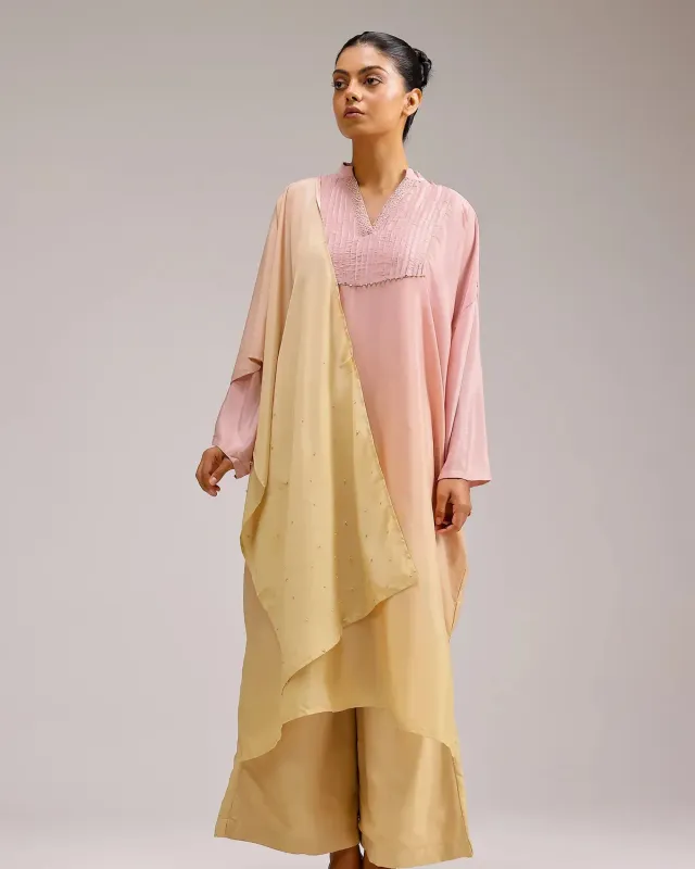 Our Dve Fade dupatta crepe sfumata rosa giallo taglia unica