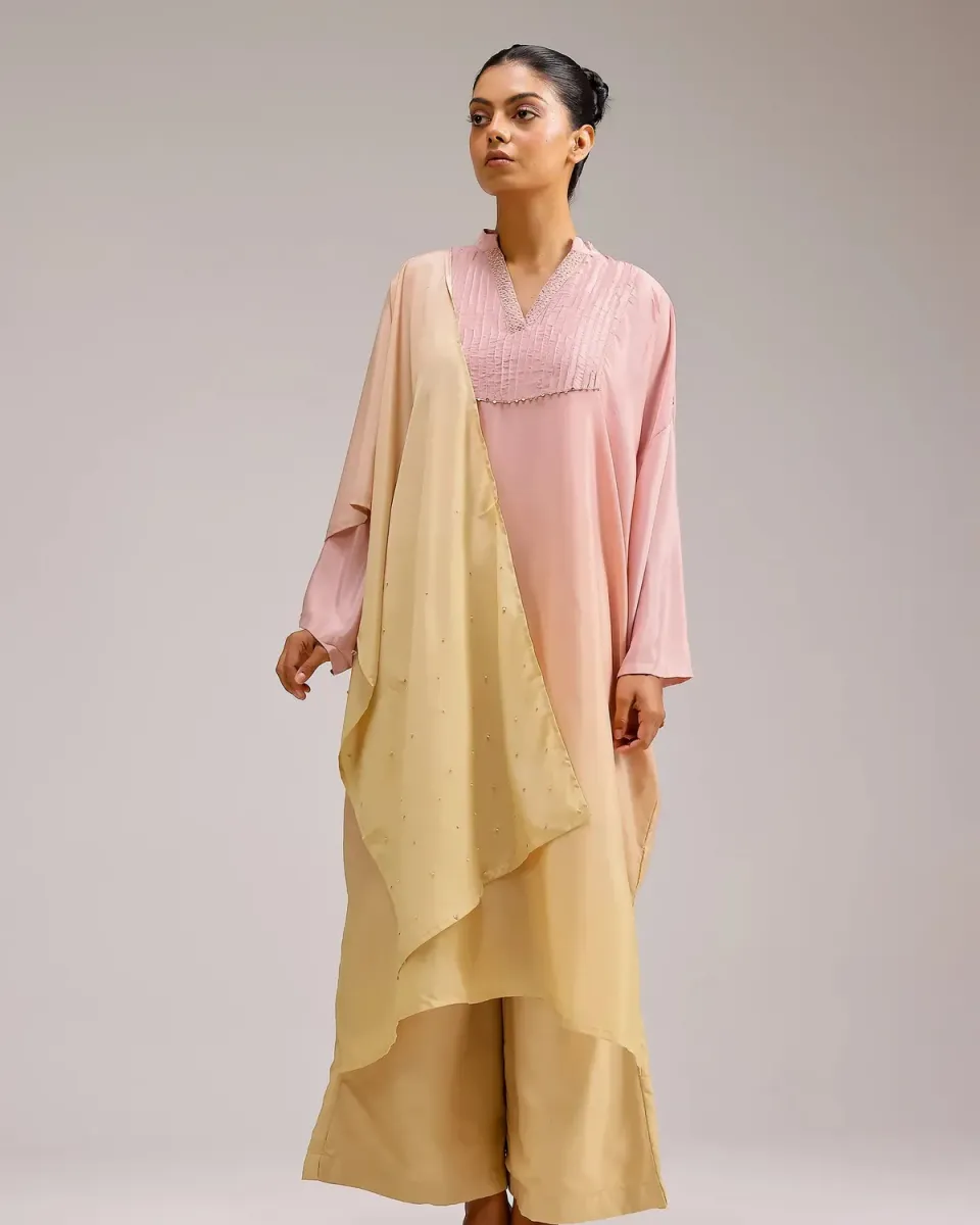 Our Dve Fade dupatta crepe sfumata rosa giallo taglia unica