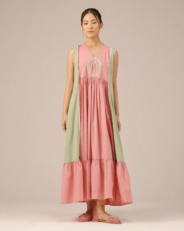Our Dve Merry Berry abito rosa verde cotone