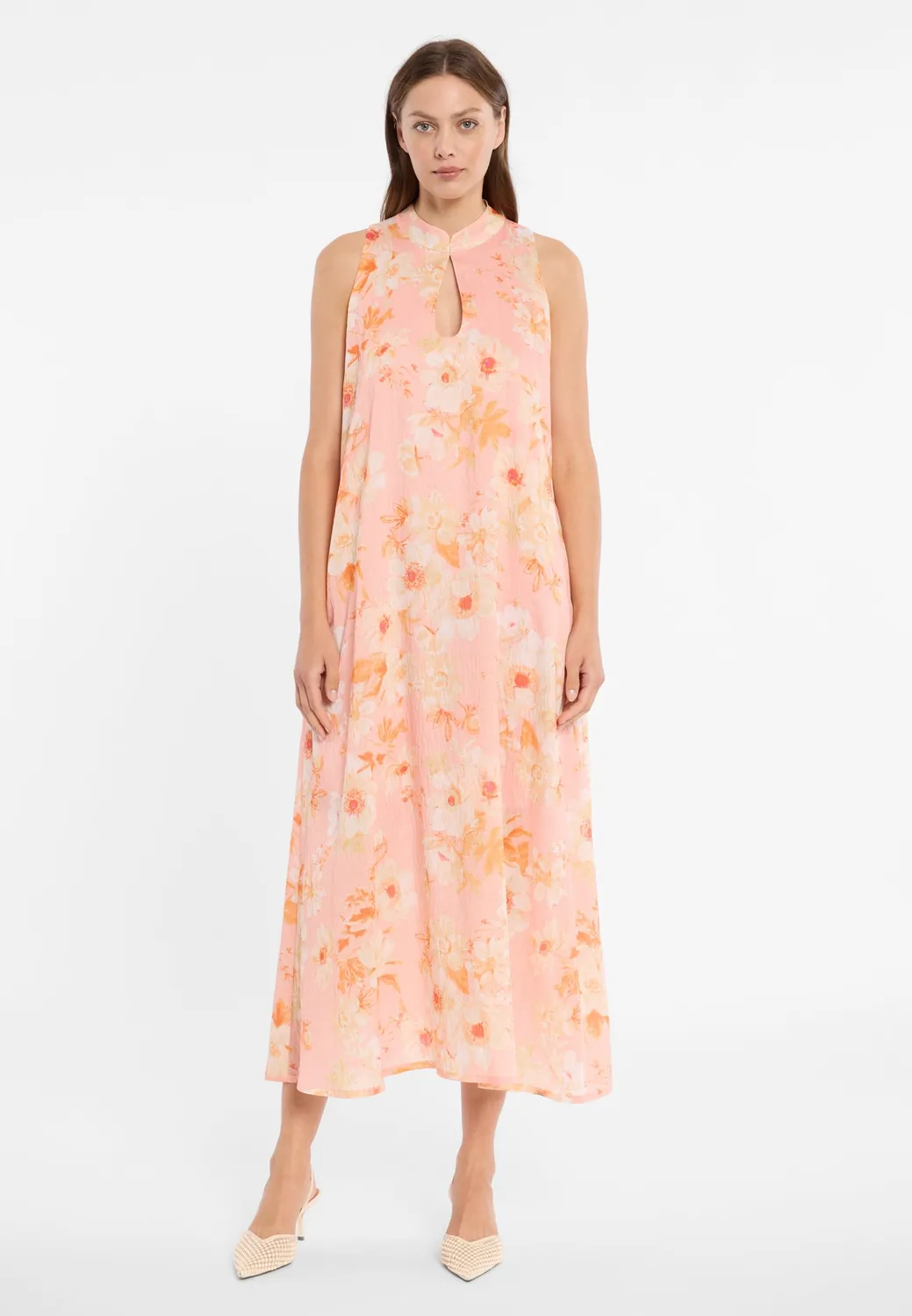 Ana Alcazar Dorenaa abito maxi floreale rosa scollo goccia