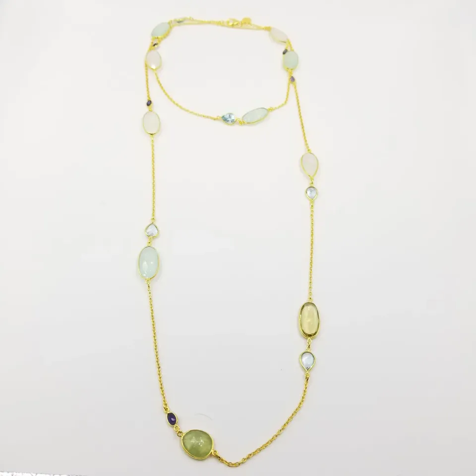 Our Dve Rainbow collana argento dorato 18k con acquamarina