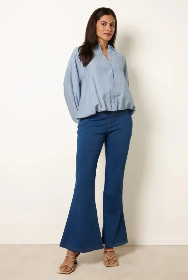Blue Vanilla jeans denim blu zampa vita incrociata taglia S