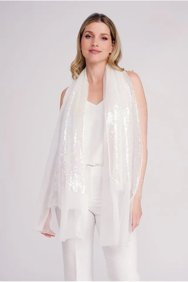 Pia Rossini Chrystal stola bianca iridescente con paillettes